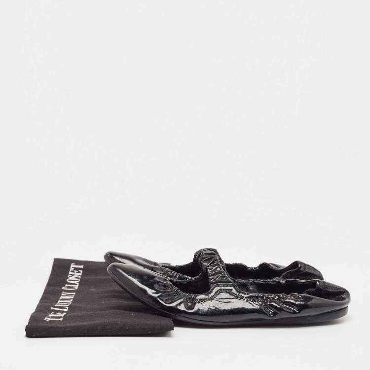 Pre Owned Prada Sport Black Patent Leather Scrunch Mary Jane Ballet Flats Size 39.5 