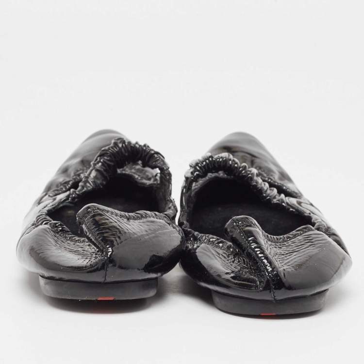 Pre Owned Prada Sport Black Patent Leather Scrunch Mary Jane Ballet Flats Size 39.5 