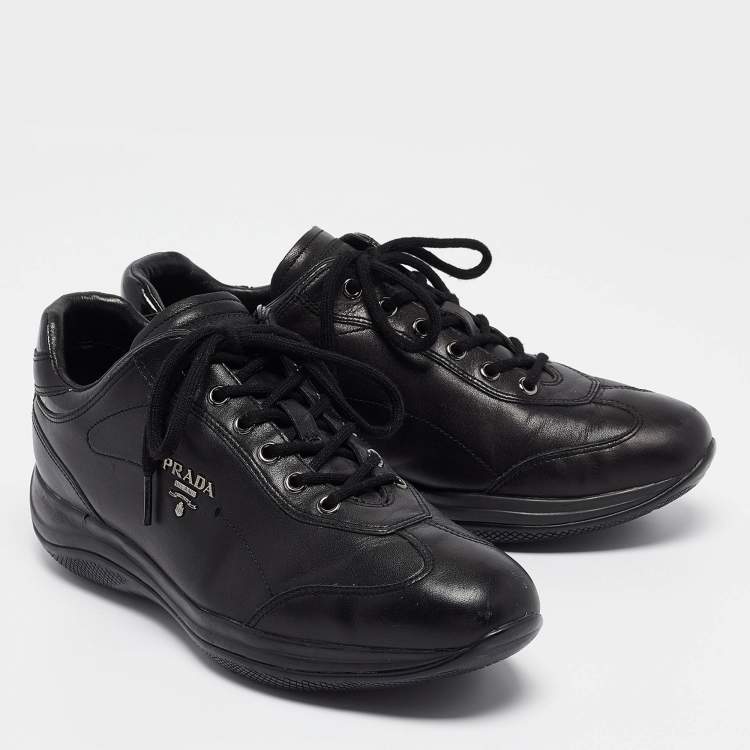 Pre Owned Prada Sport Black Leather Low Top Sneakers Size 39