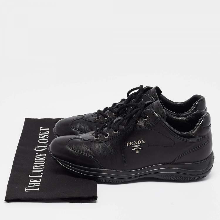 Pre Owned Prada Sport Black Leather Low Top Sneakers Size 39