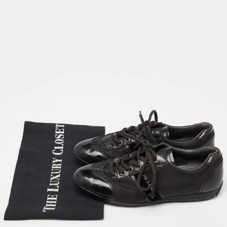 Pre Owned Prada Sport Black Patent Leather and Nylon Low Top Sneakers Size 35.5