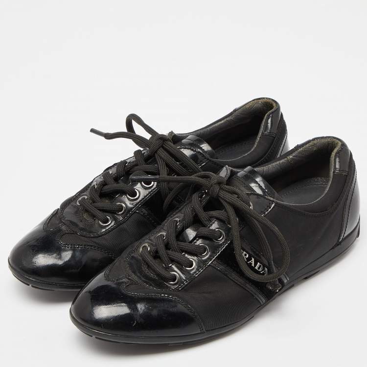 Pre Owned Prada Sport Black Patent Leather and Nylon Low Top Sneakers Size 35.5