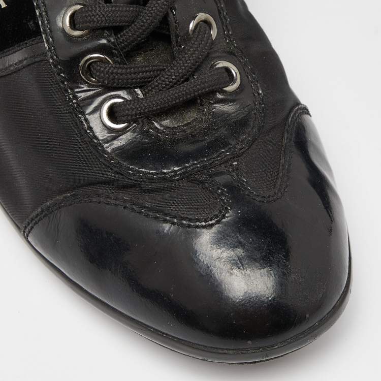 Pre Owned Prada Sport Black Patent Leather and Nylon Low Top Sneakers Size 35.5