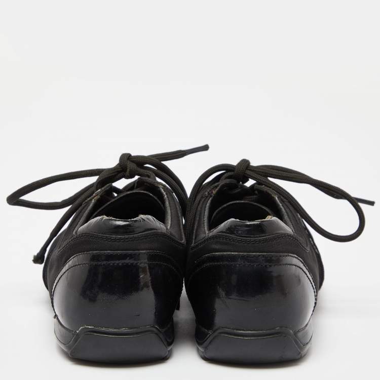 Pre Owned Prada Sport Black Patent Leather and Nylon Low Top Sneakers Size 35.5
