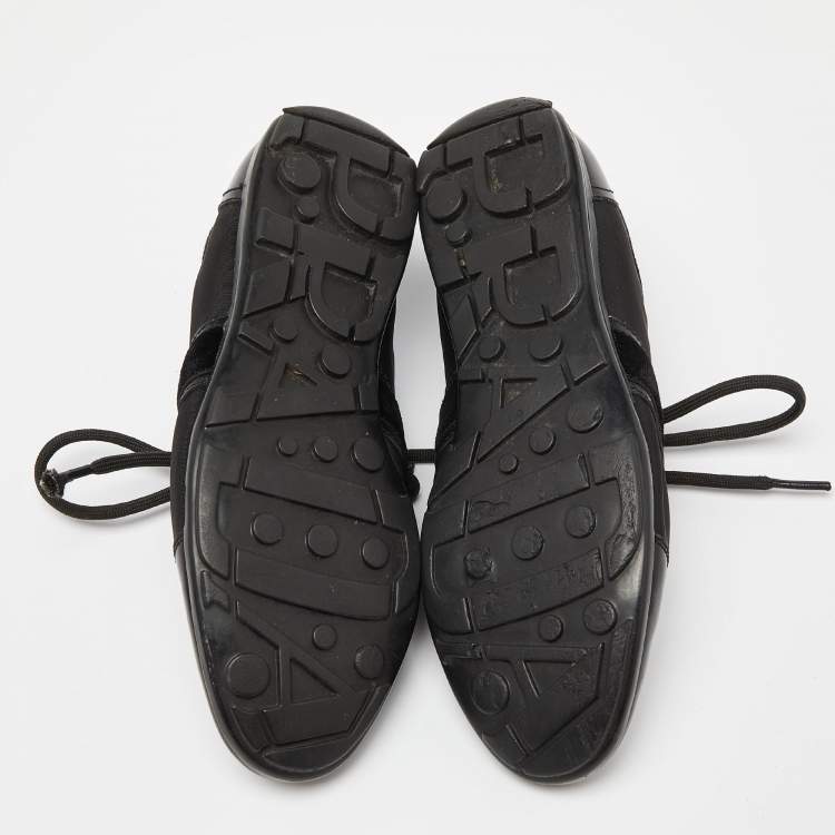 Pre Owned Prada Sport Black Patent Leather and Nylon Low Top Sneakers Size 35.5