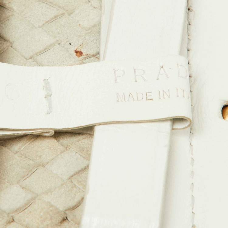 Pre Owned Prada White Woven Leather Wide Waist Belt 80CM
