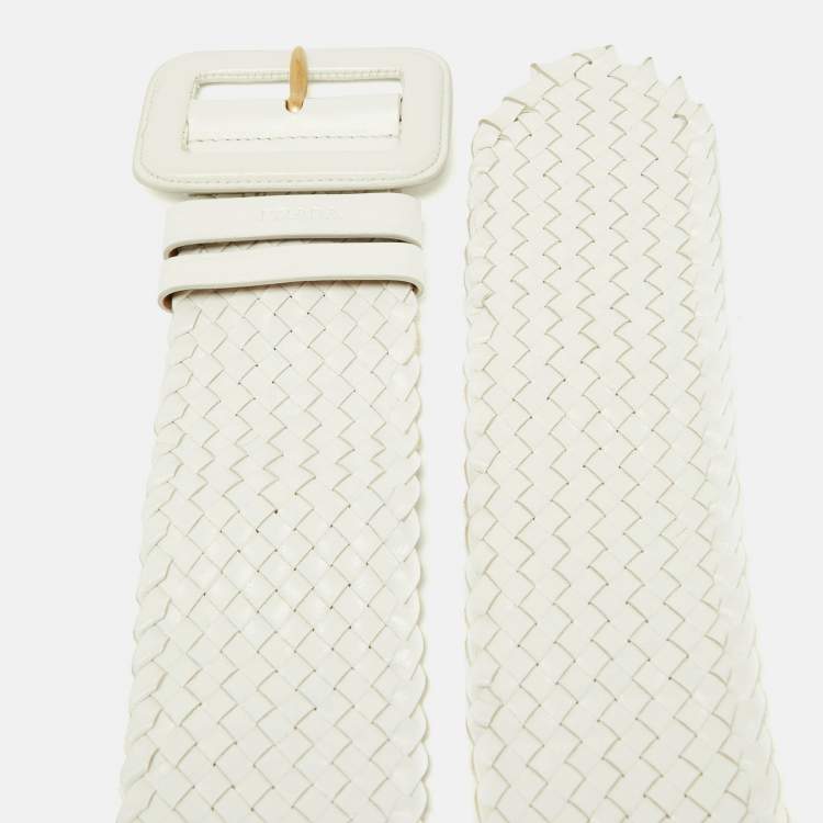 Pre Owned Prada White Woven Leather Wide Waist Belt 80CM