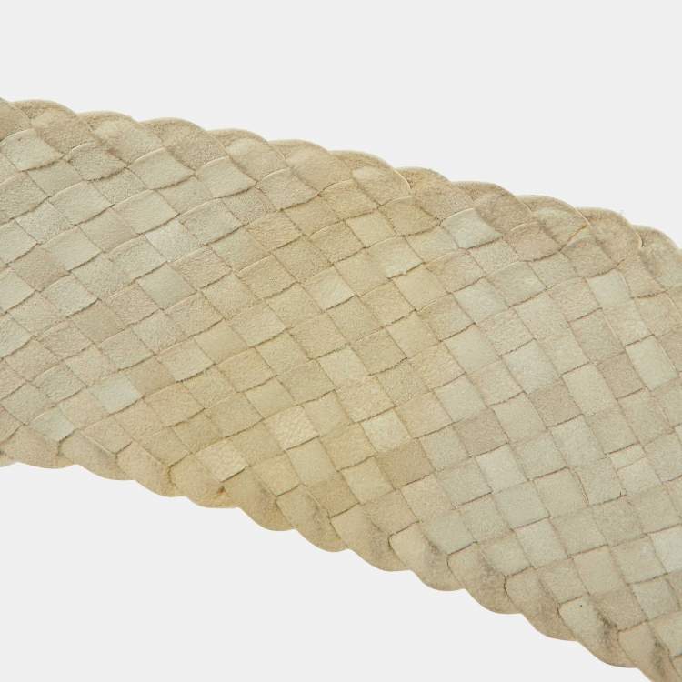 Pre Owned Prada White Woven Leather Wide Waist Belt 80CM