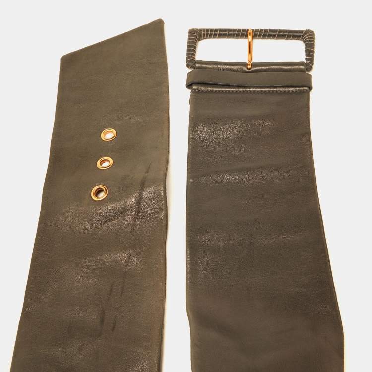Pre Owned Prada Grey Leather Wide Waist Belt 80CM