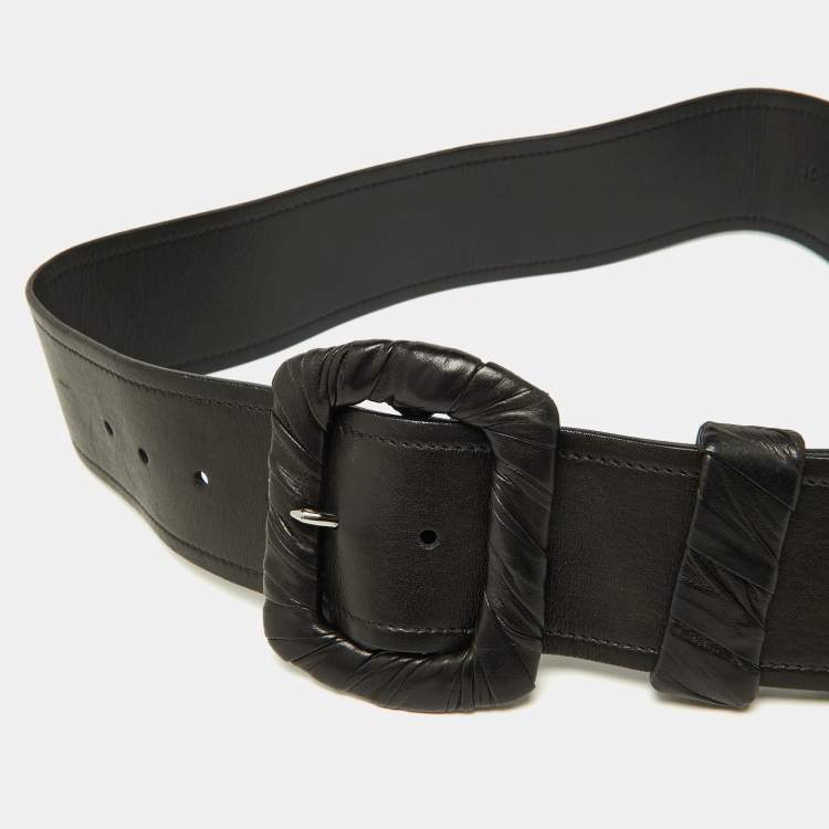 Pre Owned Prada Black Leather Wide Waist Belt 80CM