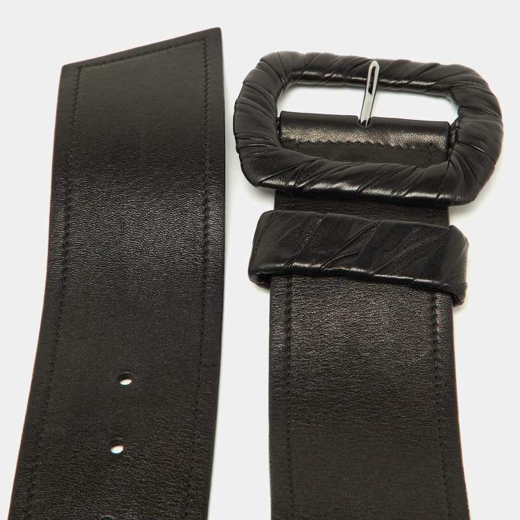 Pre Owned Prada Black Leather Wide Waist Belt 80CM