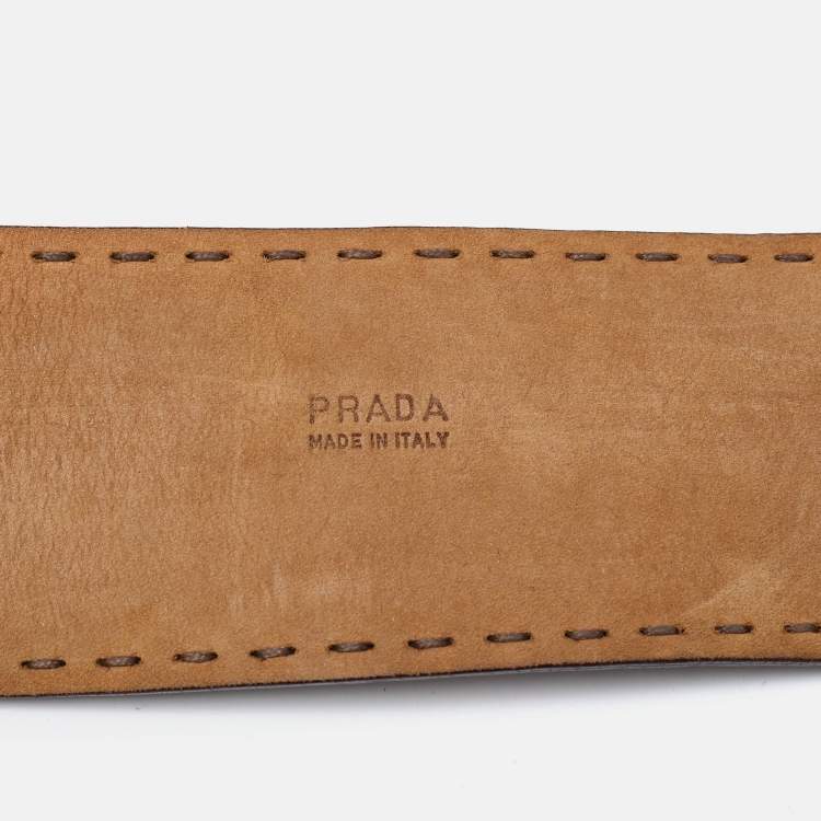 Pre Owned Prada Brown Leather Round Buckle Wide Belt 90CM