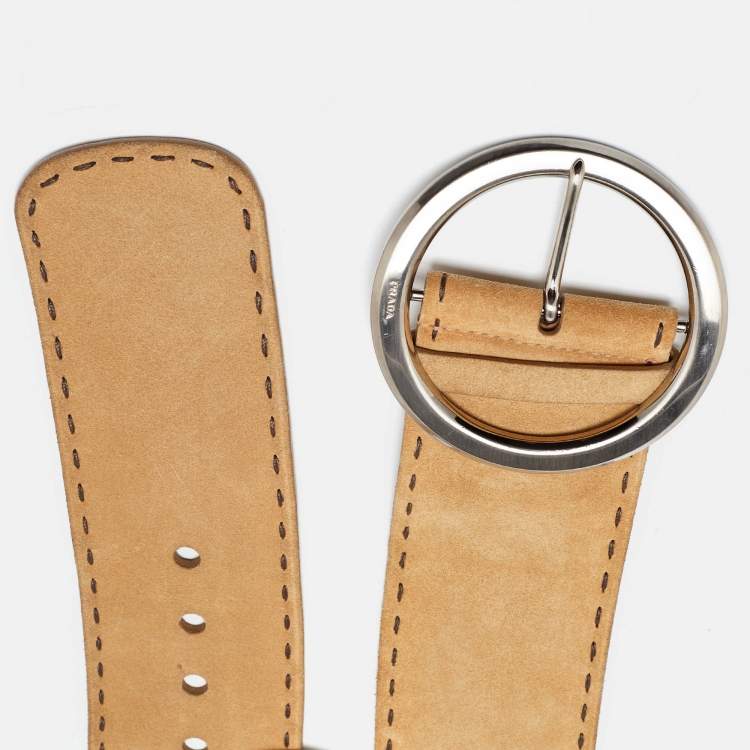 Pre Owned Prada Beige Suede Round Buckle Wide Belt 85CM