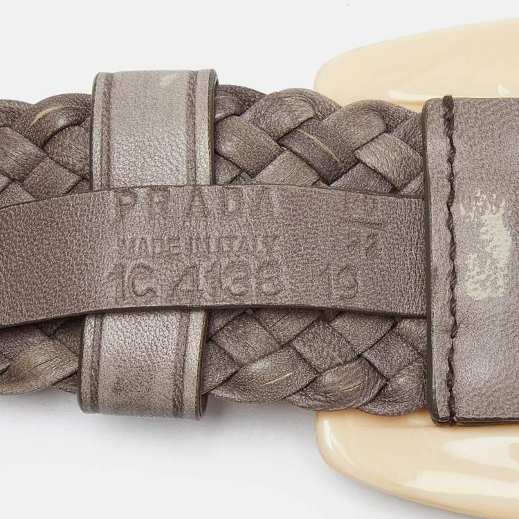 Pre Owned Prada Grey Braided Leather Buckle Belt 80CM