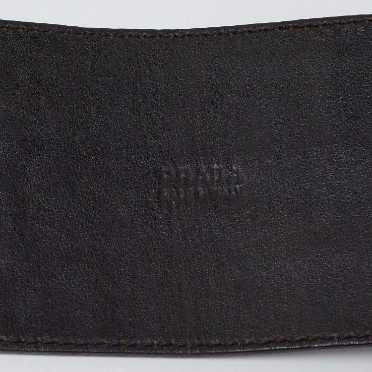 Pre Owned Prada Dark Brown Croc Embossed Leather Buckle Wide Belt 80CM