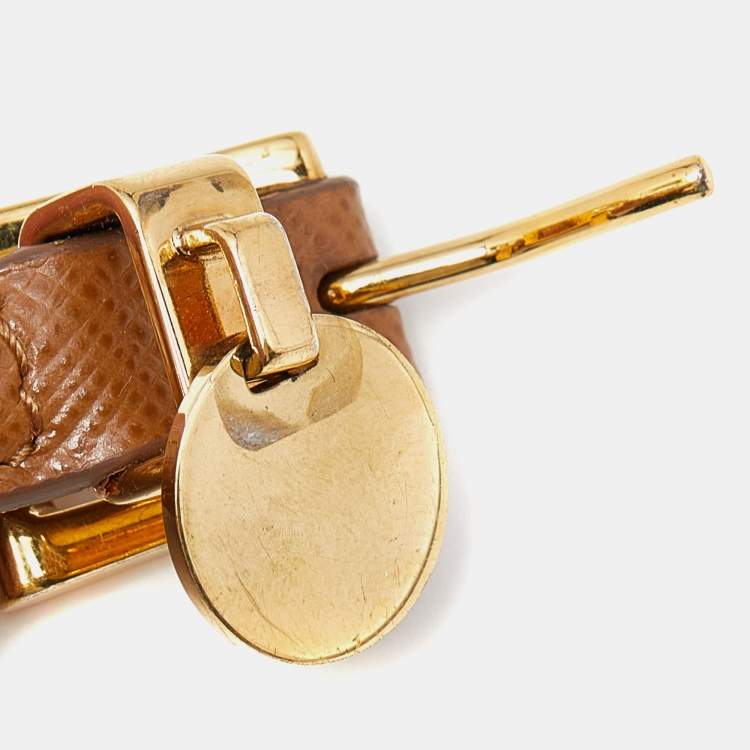 Pre Owned Prada Gold Tone Leather Bracelet 