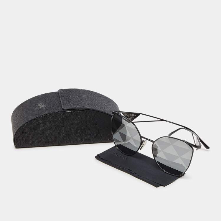Pre Owned Prada Black Tone/Grey SPR50Z All-Over Logo Cat-Eye Sunglasses