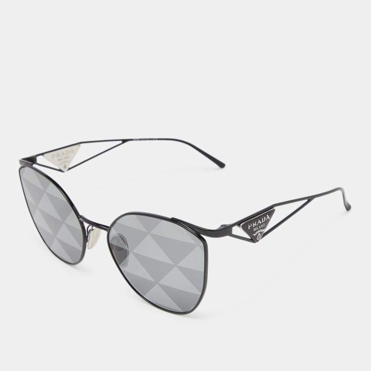 Pre Owned Prada Black Tone/Grey SPR50Z All-Over Logo Cat-Eye Sunglasses