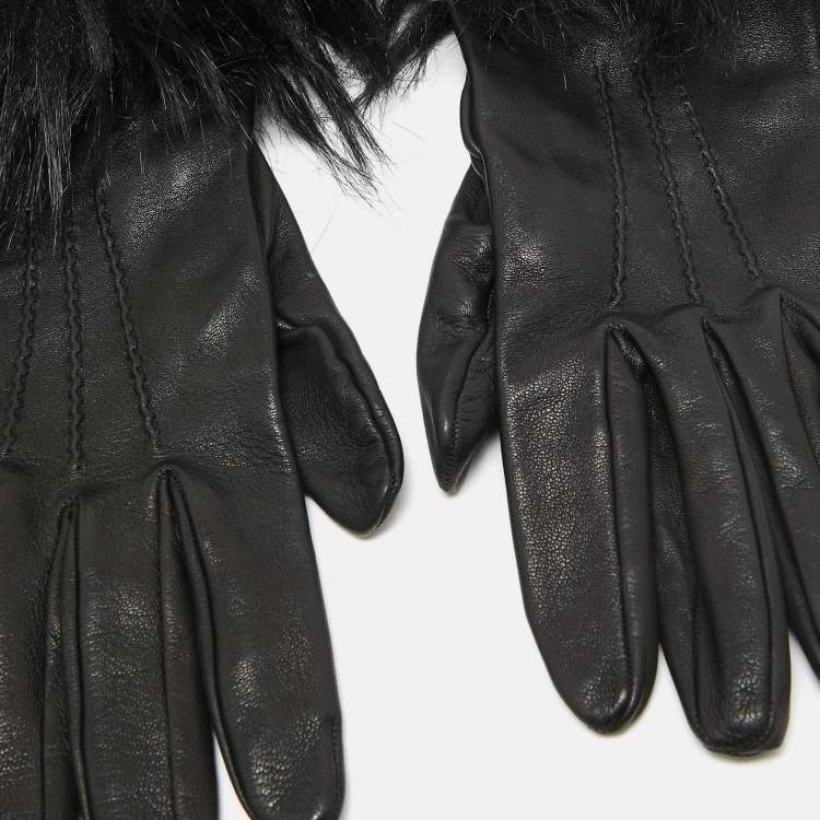Pre Owned Prada Black Faux Fur and Genuine Leather Gloves 