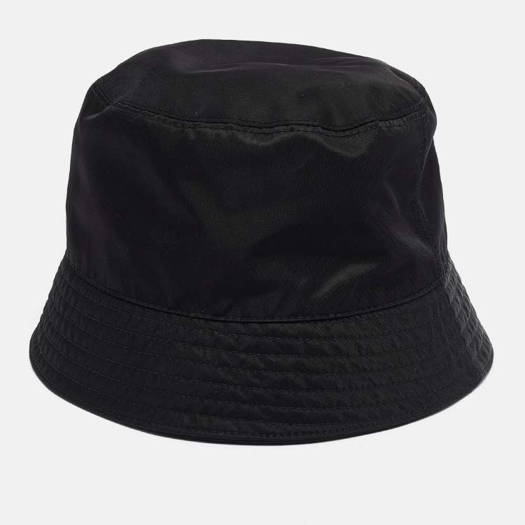Pre Owned Prada Black Re-Nylon Metal Triangle Logo Bucket Hat 