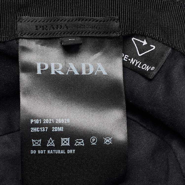 Pre Owned Prada Black Re-Nylon Metal Triangle Logo Bucket Hat 