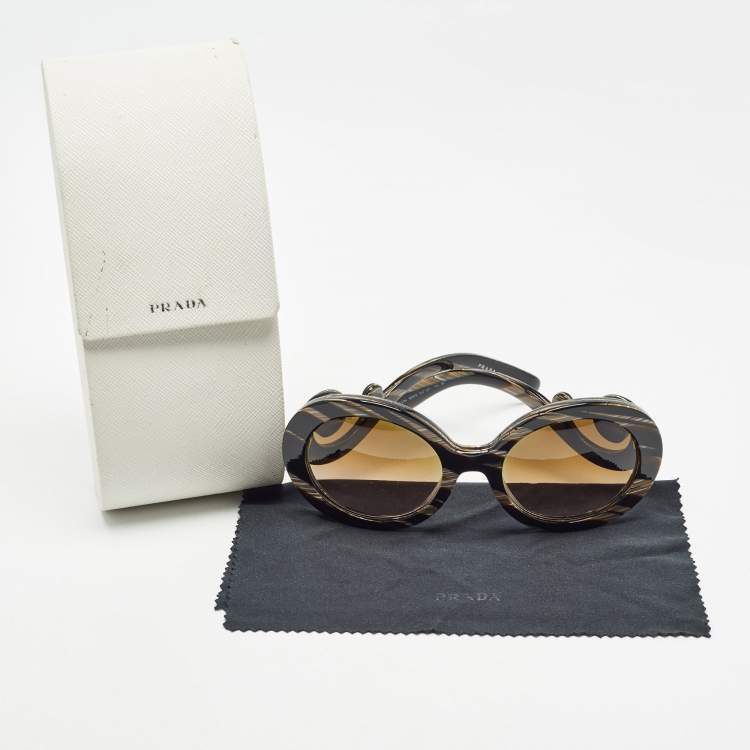 Pre Owned Prada Brown Gradient SPR27N Printed Frame Baroque Round Sunglasses