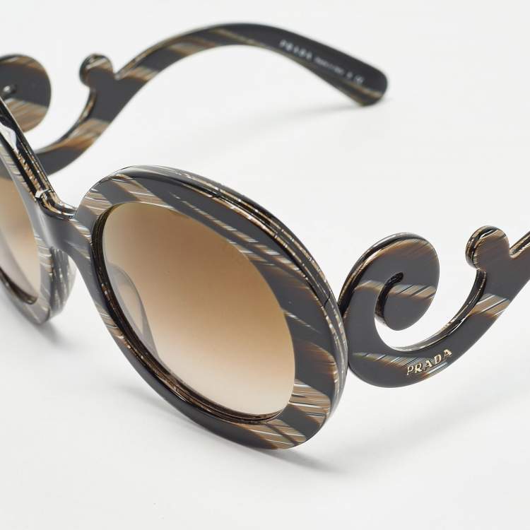Pre Owned Prada Brown Gradient SPR27N Printed Frame Baroque Round Sunglasses