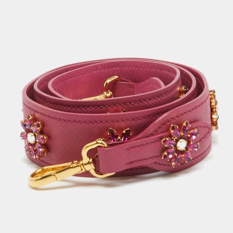 Pre Owned Prada Pink Saffiano Leather Crystal Embellished Shoulder Bag Strap
