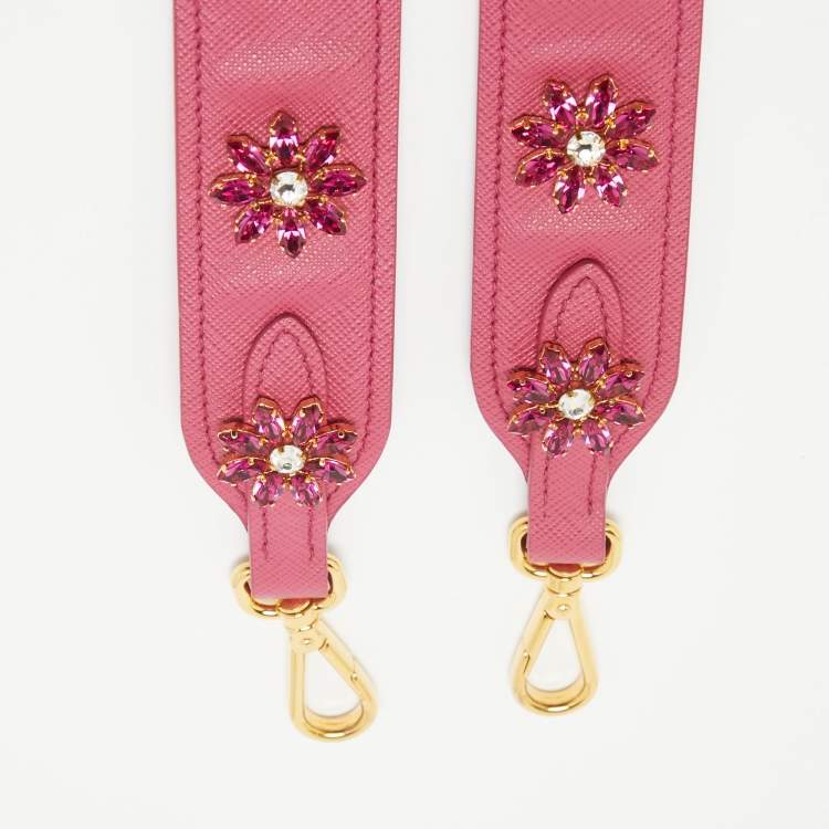 Pre Owned Prada Pink Saffiano Leather Crystal Embellished Shoulder Bag Strap