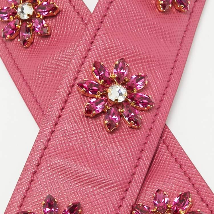 Pre Owned Prada Pink Saffiano Leather Crystal Embellished Shoulder Bag Strap