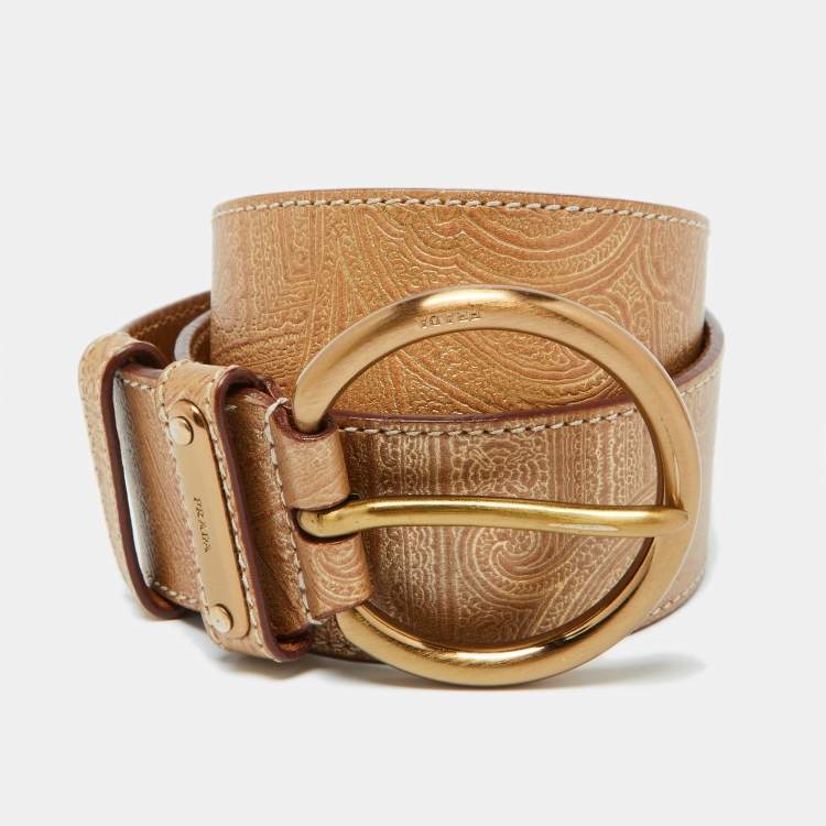 Prada leather buckled belt women belt Gold tone outlets Size 32/80