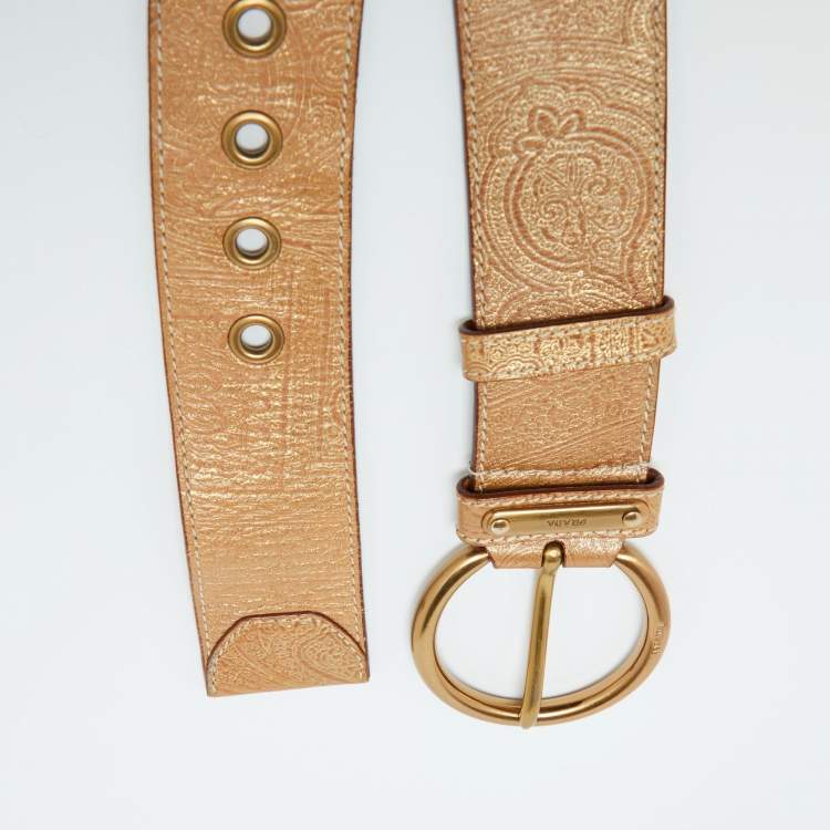 Pre Owned Prada Metallic Gold Leather Waist Belt 80CM