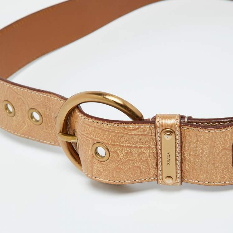 Pre Owned Prada Metallic Gold Leather Waist Belt 80CM