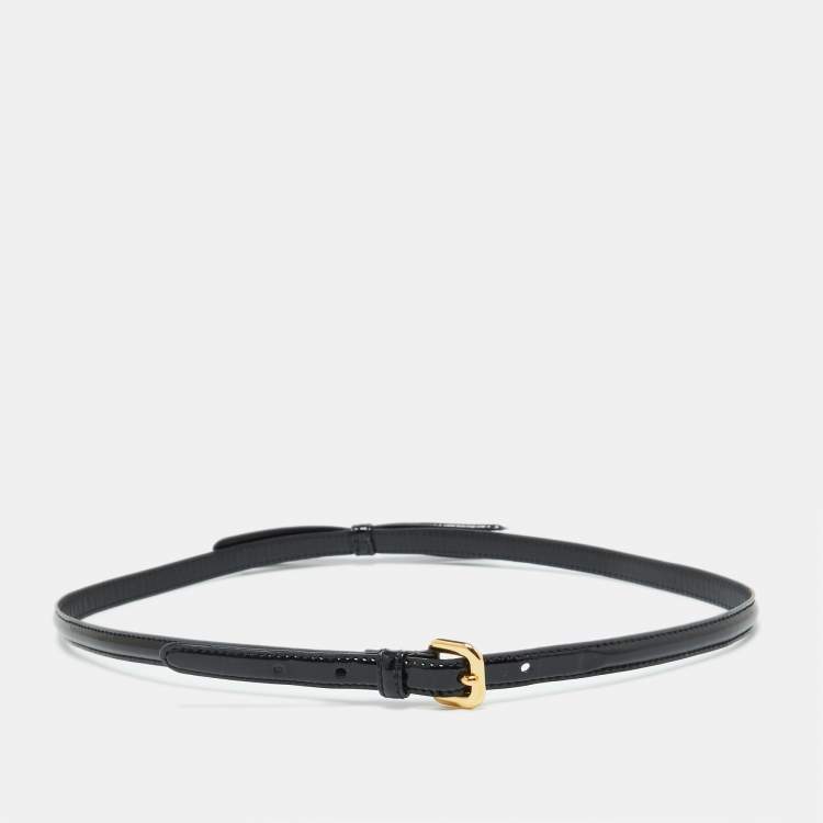Pre Owned Prada Black Patent Leather Bow Skinny Waist Belt 75CM