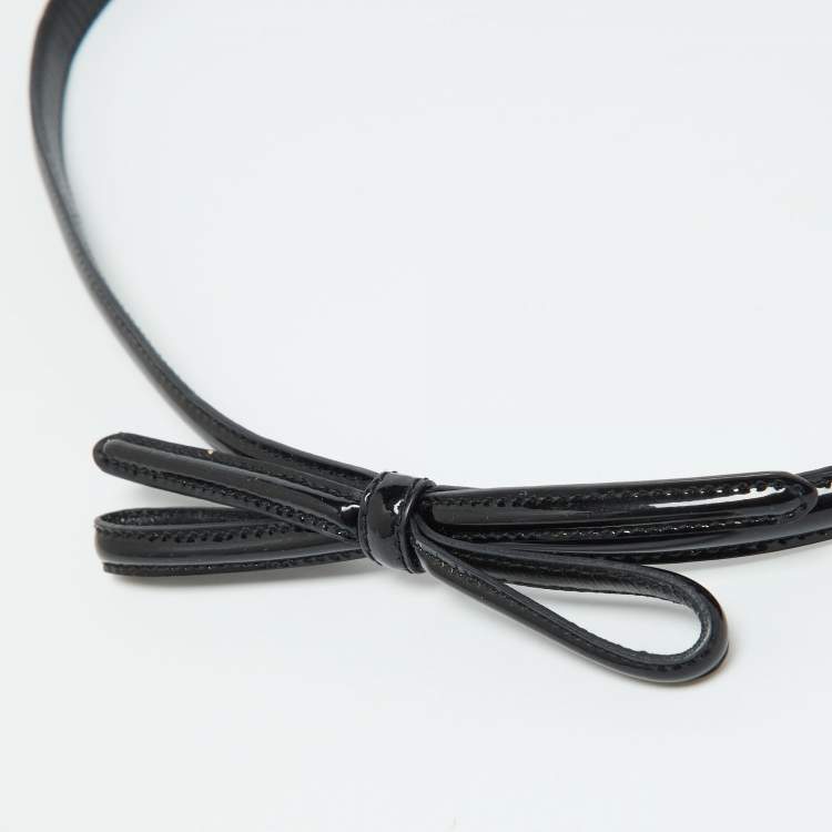 Pre Owned Prada Black Patent Leather Bow Skinny Waist Belt 75CM