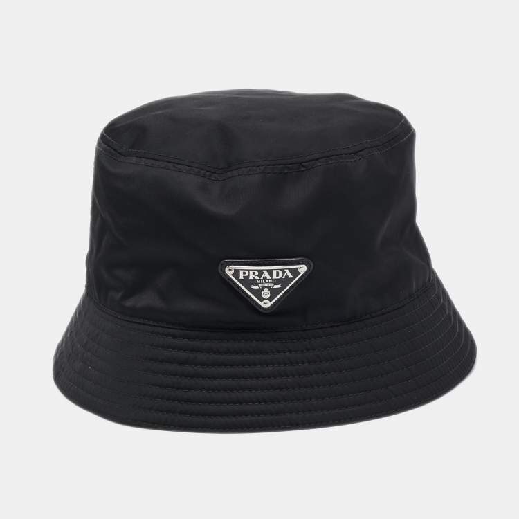 Pre Owned Prada Black Logo Plaque Re-Nylon Bucket Hat 