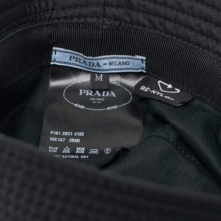 Pre Owned Prada Black Logo Plaque Re-Nylon Bucket Hat 