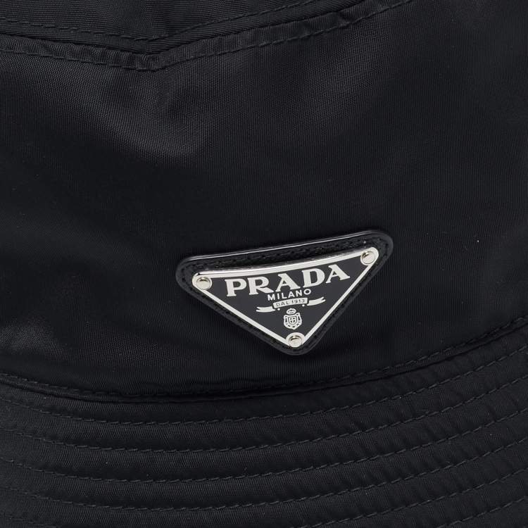 Pre Owned Prada Black Logo Plaque Re-Nylon Bucket Hat 