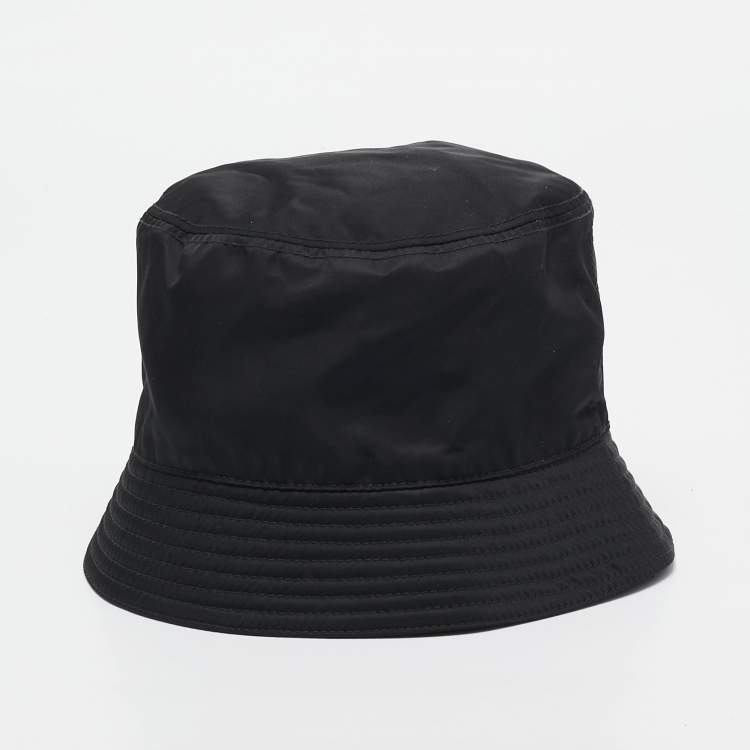 Pre Owned Prada Black Logo Plaque Re-Nylon Bucket Hat 