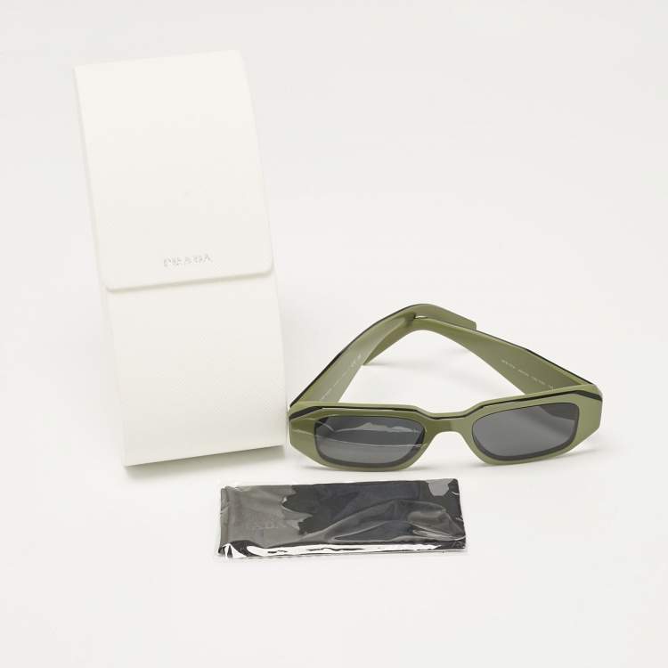 Pre Owned Prada Olive Green/Black SPR17W Symbole Rectangular Sunglasses