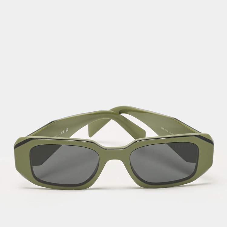 Pre Owned Prada Olive Green/Black SPR17W Symbole Rectangular Sunglasses