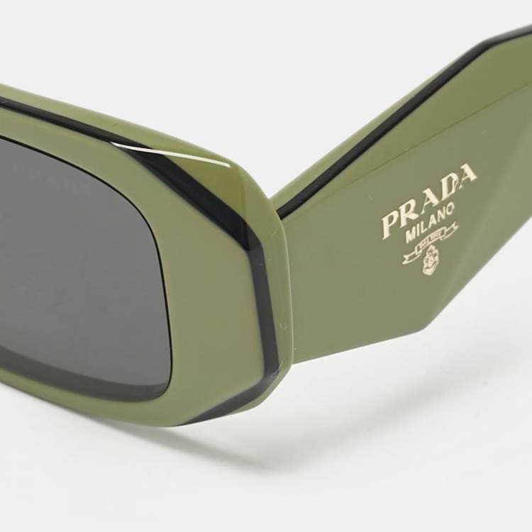 Pre Owned Prada Olive Green/Black SPR17W Symbole Rectangular Sunglasses