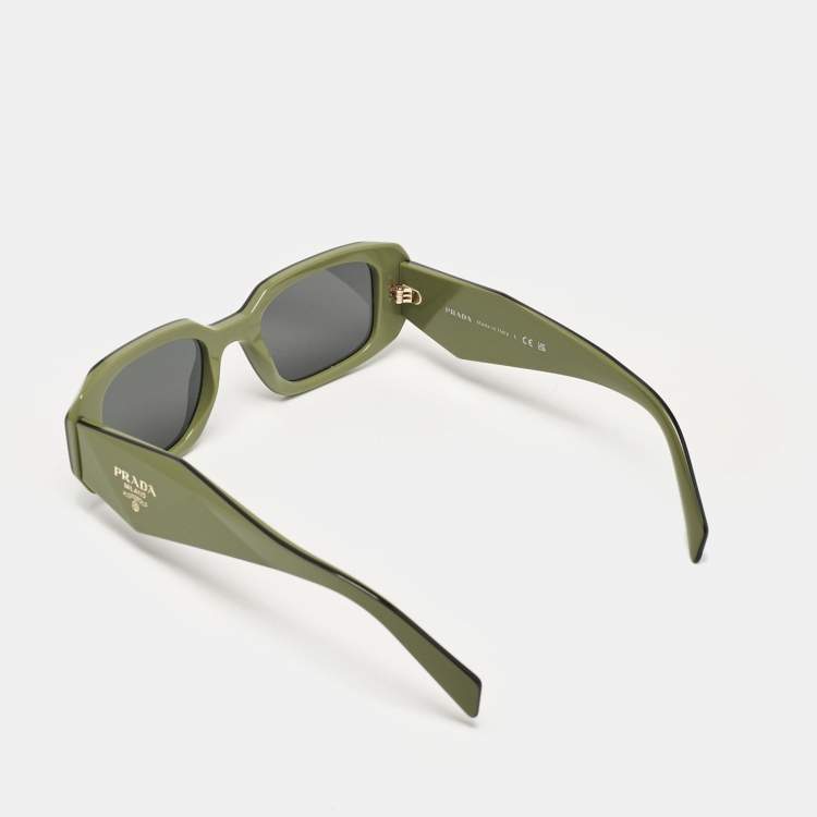 Pre Owned Prada Olive Green/Black SPR17W Symbole Rectangular Sunglasses