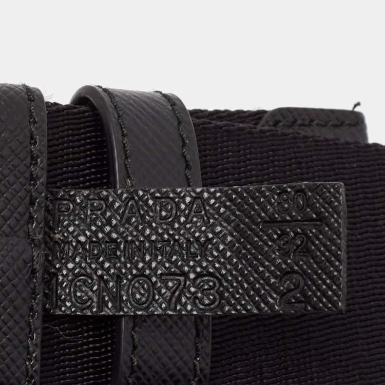 Pre Owned Prada Black Nylon Double Ring Pouch Detail Belt 80CM