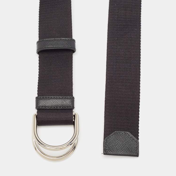 Pre Owned Prada Black Nylon Double Ring Pouch Detail Belt 80CM