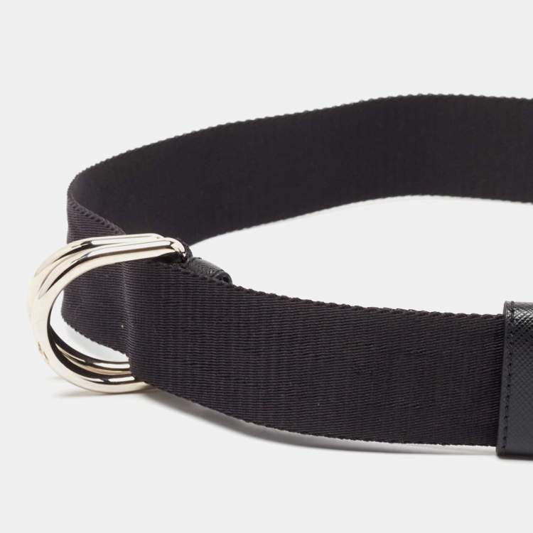 Pre Owned Prada Black Nylon Double Ring Pouch Detail Belt 80CM