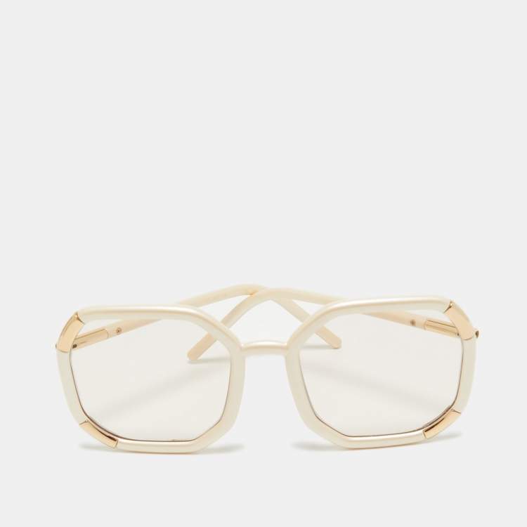 Pre Owned Prada Cream SPR20X Geometric Frame Oversized Sunglasses