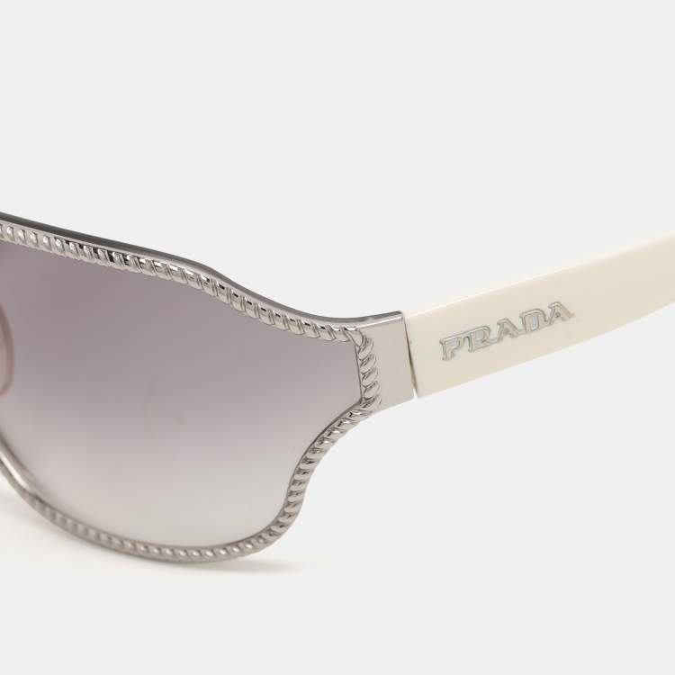 Pre Owned Prada Black/White Metal Shield SPR 61H Sunglasses