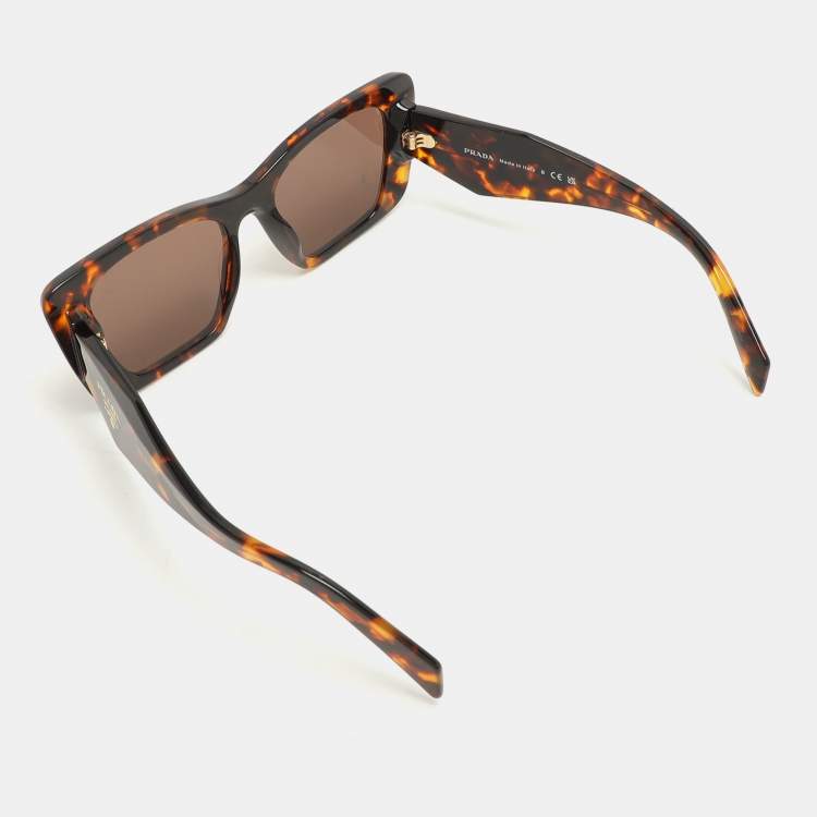 Pre Owned Prada Tortoise Acetate SPR 08Y Symbole Square Sunglasses