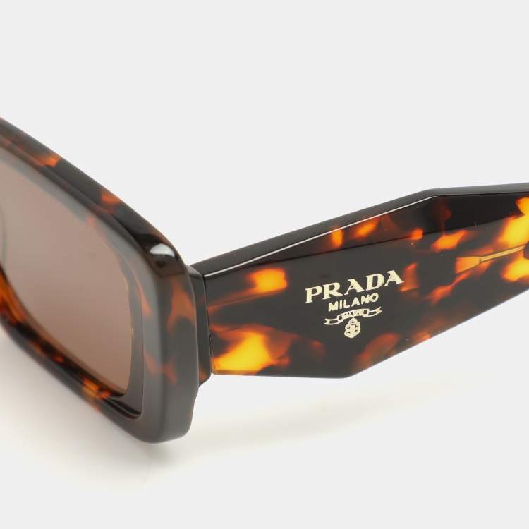 Pre Owned Prada Tortoise Acetate SPR 08Y Symbole Square Sunglasses